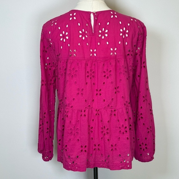 J. Crew 100% Cotton Fuchsia Eyelet Tiered Boho Blouse Women’s Size Small - Picture 4 of 7
